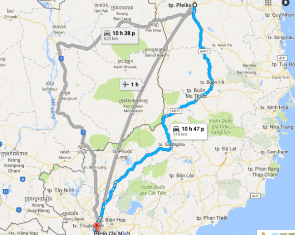 Từ Gia Lai đến Sài Gòn bao nhiêu km
