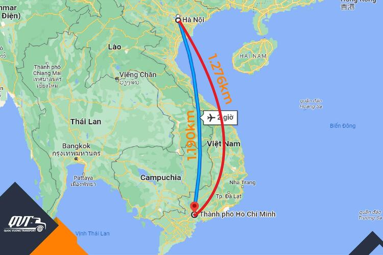 Khoảng cách Hà Nội Sài Gòn theo đường hàng không