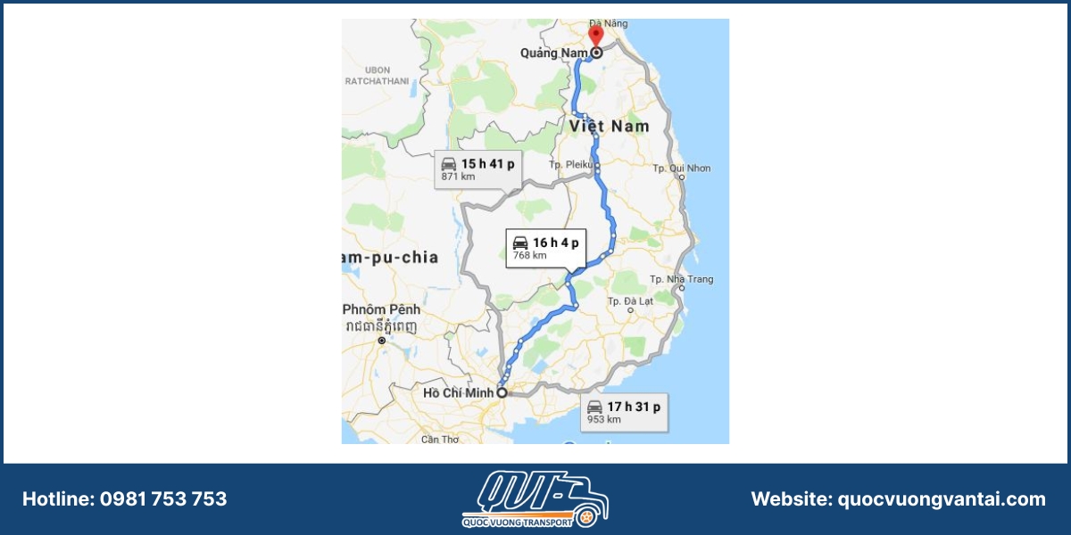 Khoảng cách từ TP.HCM đến Quảng Nam là bao nhiêu km?